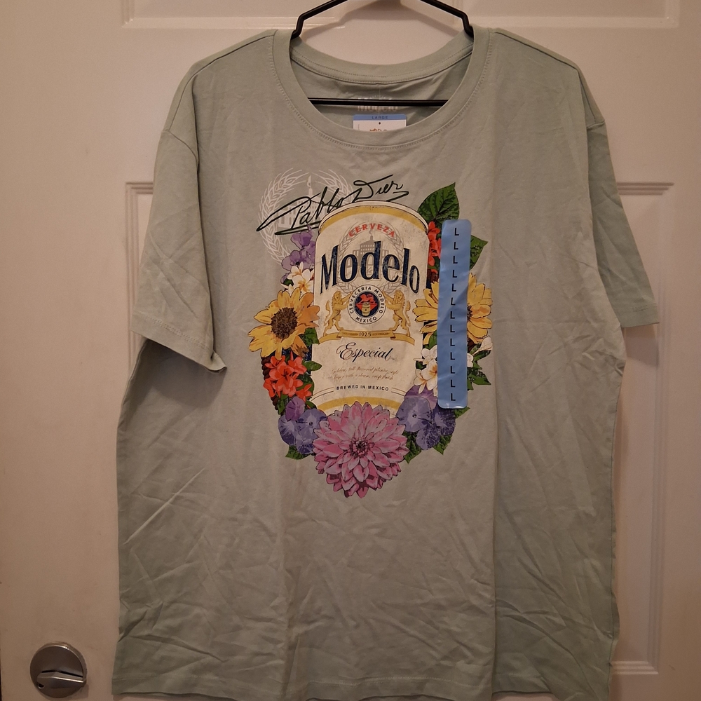 ModelCo Sage Green Short Sleeve Graphic Tee - Modelo Floral Logo